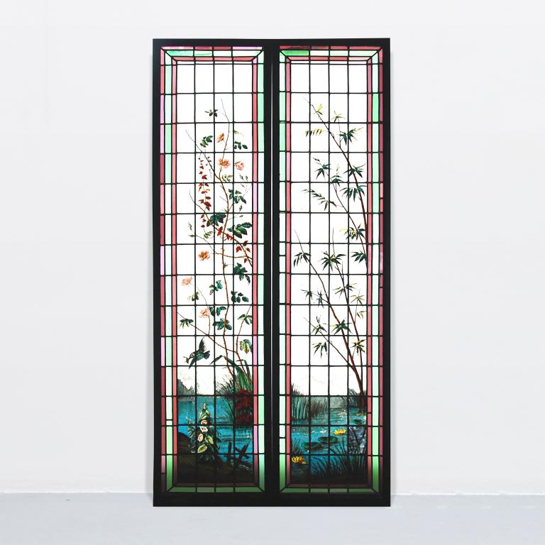 Stained glass roses and bamboos