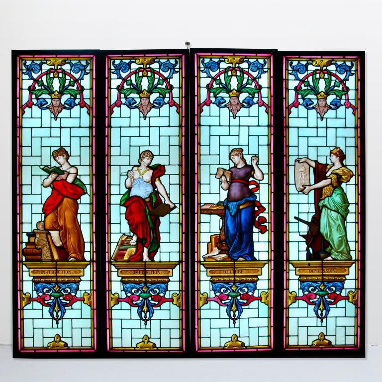 Stained Glass Window Symbolizing The Arts Of Letters