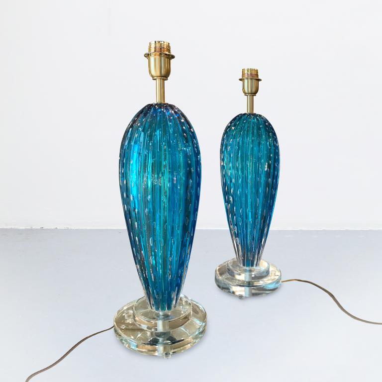blue lamps in Murano by Italian master glass-blower Alberto Dona 