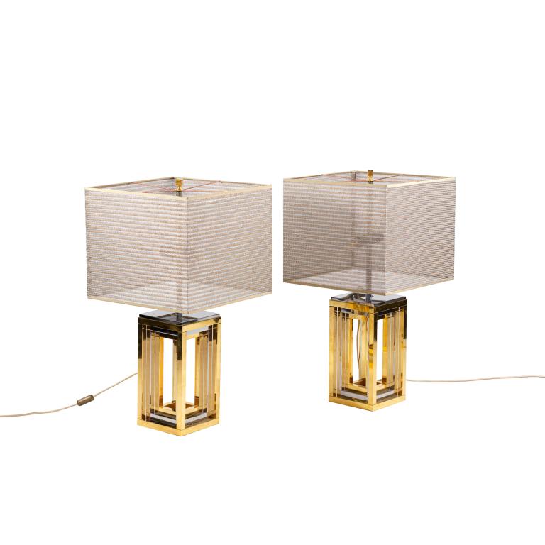 Romeo Rega, Pair of lamps in chromed and gilt metal