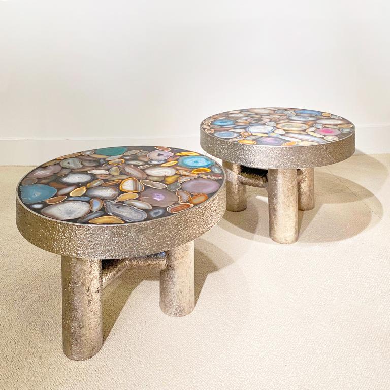 Pair of Agate Inlaid Resin Tables