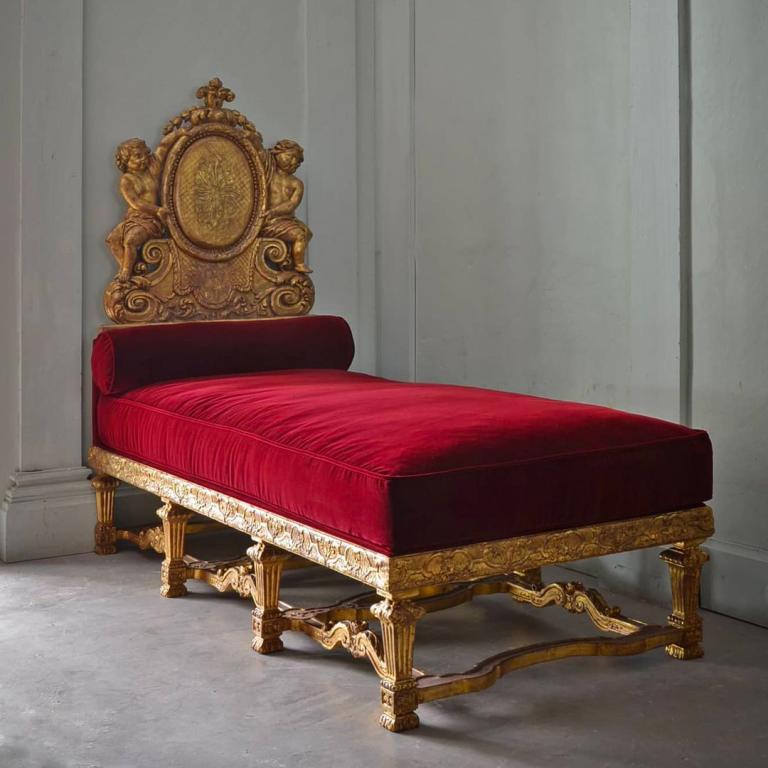 Louis XIV style gilded wood bed