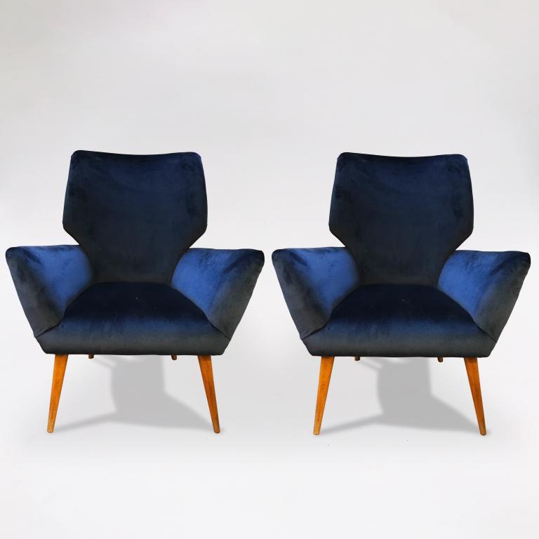 Pair of blue armchairs, 1970