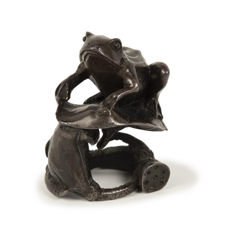 galerie tiago japanese bronze frog on a water lily