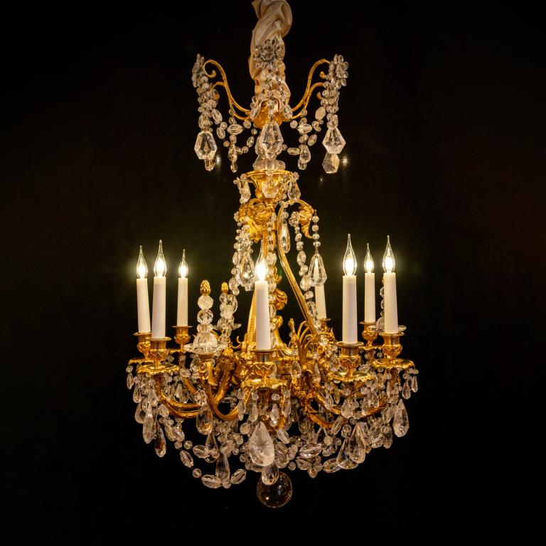 Louis XVI style chandelier with rock crystal