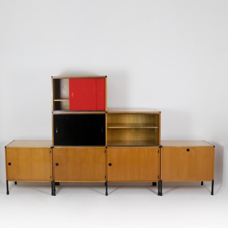 Bookcase in oak and metal, signed and attributed to ARP for Minvielle, 1960's