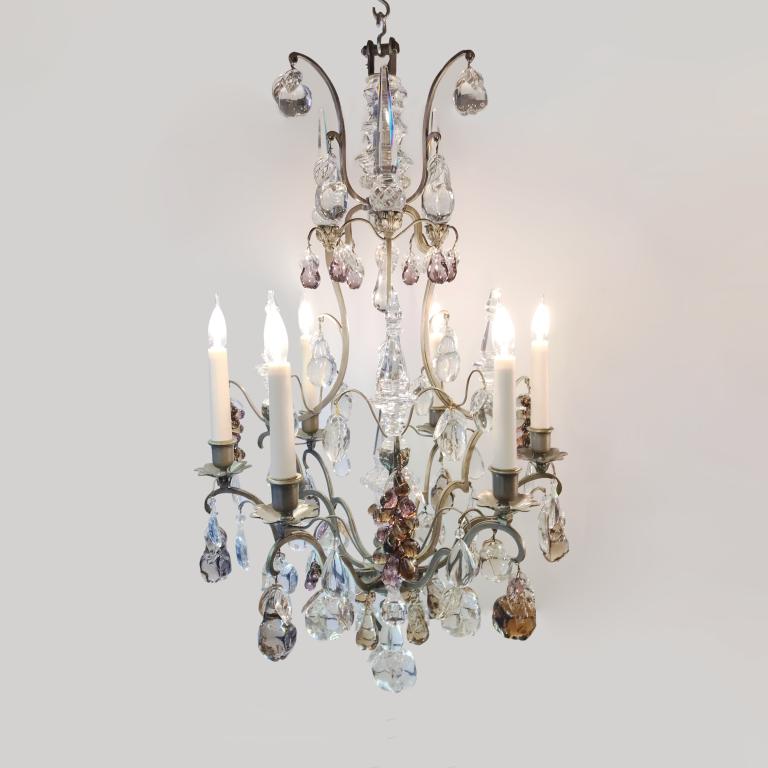 Nickel-plated brass cage chandelier