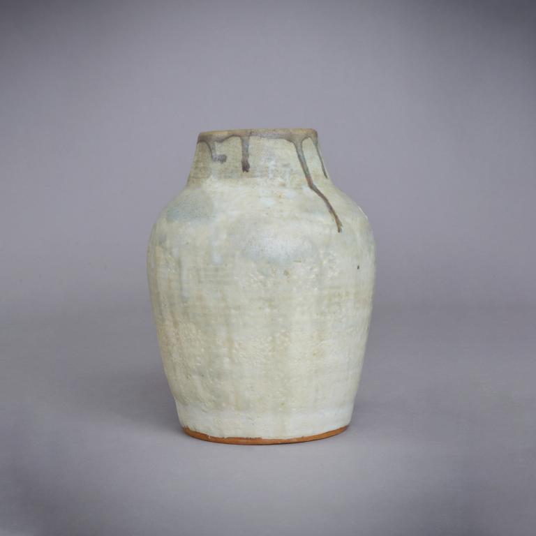 Beige stoneware pot by Vassil Ivanoff