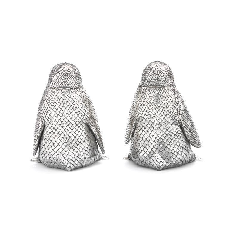 Pair Of Italian Silver Penguin-Form Magnum Wine Coolers By Mario Buccellati, view 4