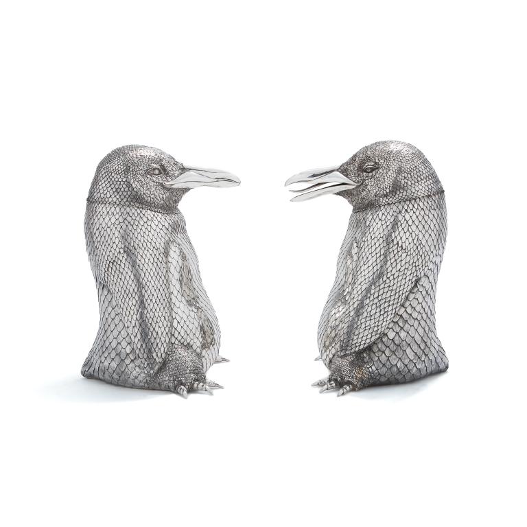 Pair Of Italian Silver Penguin-Form Magnum Wine Coolers By Mario Buccellati, view 3