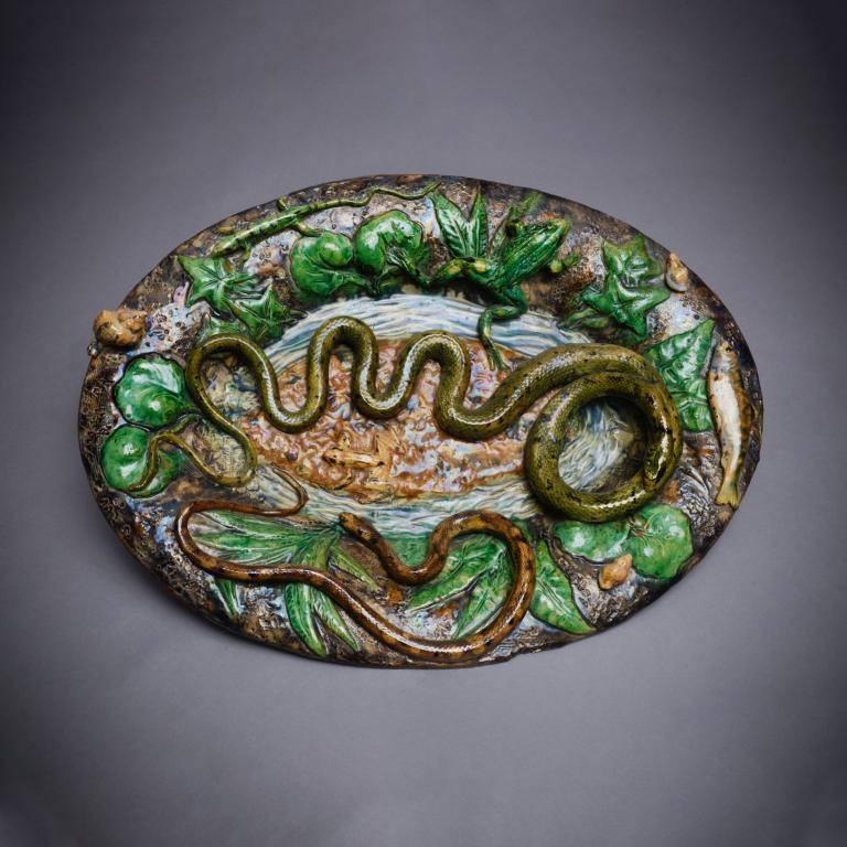 Flea Market Paris, Oval dish with snake and eel by François Goras and Alfred Renoleau 