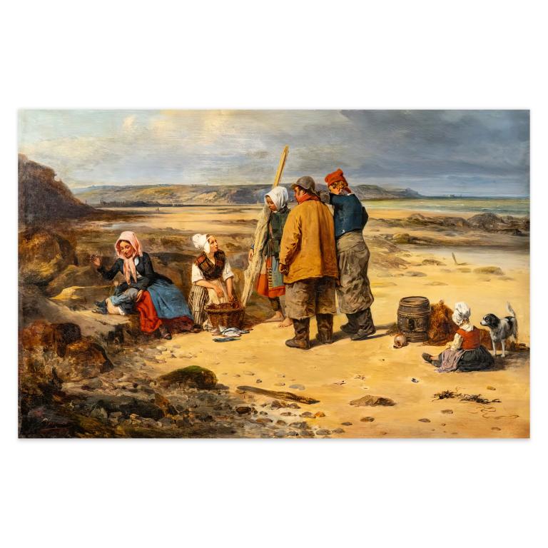 Flea Market, Return of fishing, painting by Verreaux