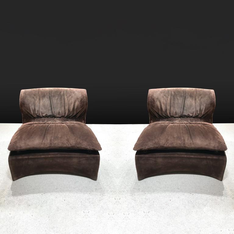 Pair of suede armchairs by Giovanni Offredi