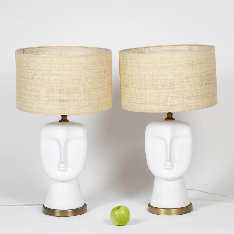 Pair of matte white opaline lamps