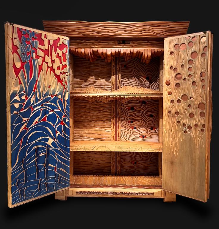 Cabinet-sculpture in wood by Lucien Benière, 1989, 2