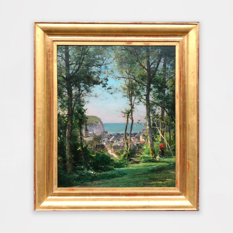 Painting by Eugène Berthelon titled View of Etretat in 1897