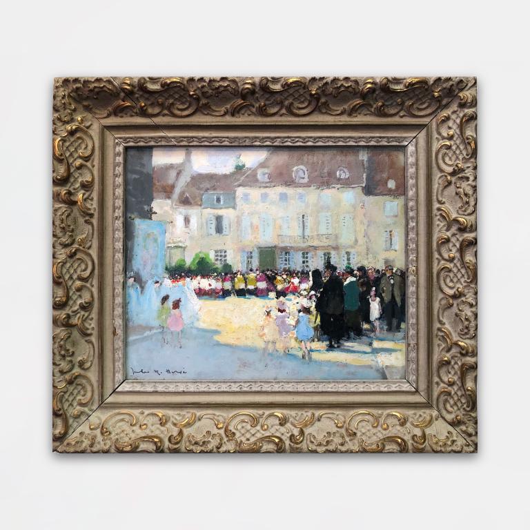 Painting by Jules René Hervé titled Langres Mass exit on August 15, place St Martin