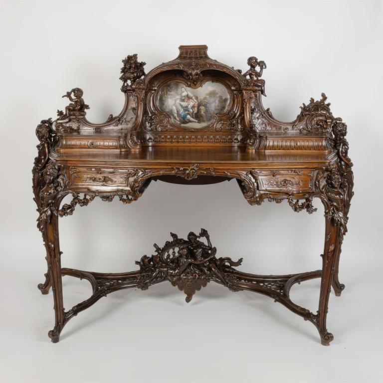 Walnut desk by P. Soulet, 1896, front view