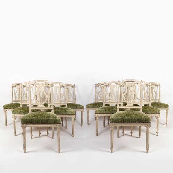Series of 12 Louis XVI style chairs, lyre model