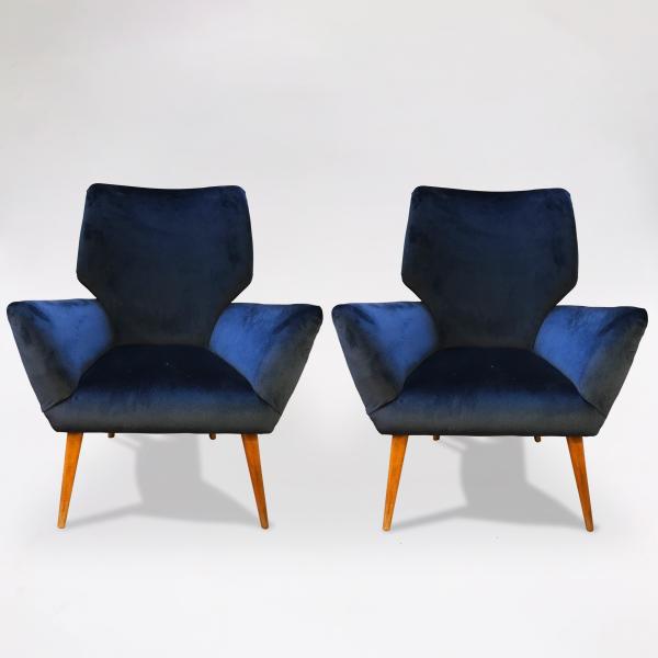 Pair of blue armchairs, 1970