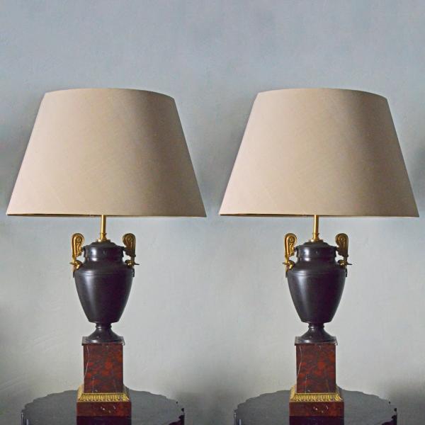 Pair of large neoclassical vase lamps 