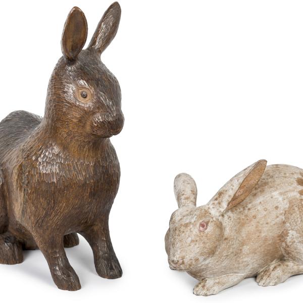 galerie tiago japanese wood sculptures lying and sitting hares