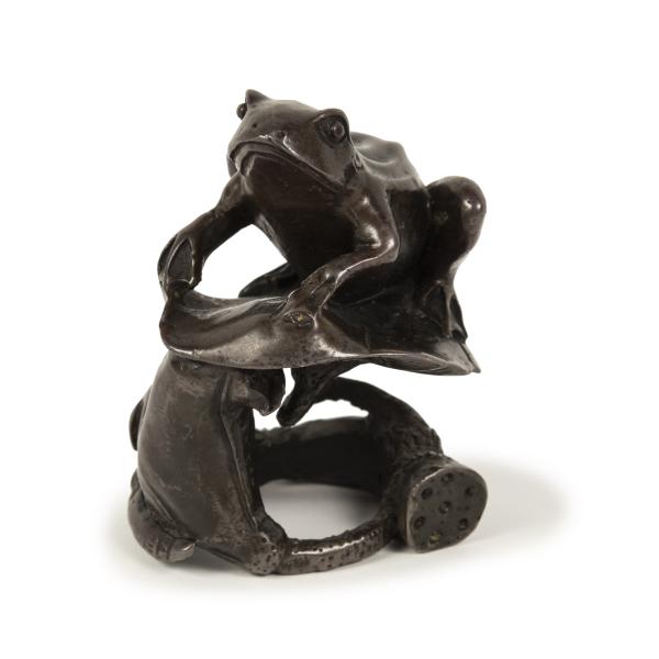 galerie tiago japanese bronze frog on a water lily