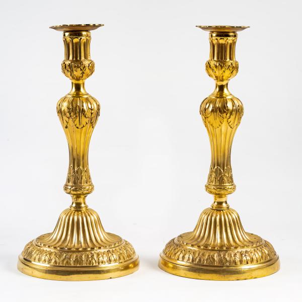 pair of large bronze candlesticks, circa 1780