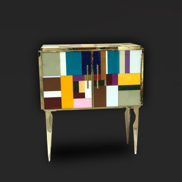 Stained glass and brass chest of drawers