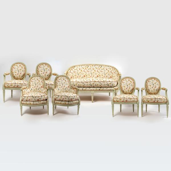 Claude Gorgu - Lacquered beechwood armchairs from the Louis XVI period circa 1790 from the Hôtel de Jarnac