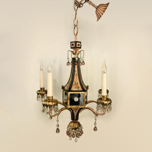 Italian lantern in polychrome sheet metal and crystals