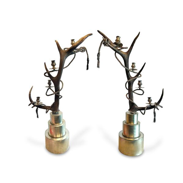 Contemporary Pair Of Antler Candelabras By Anthony Redmile